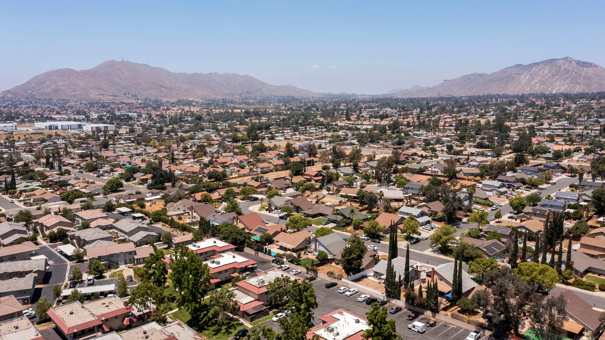 Moreno Valley from above with the hills behind